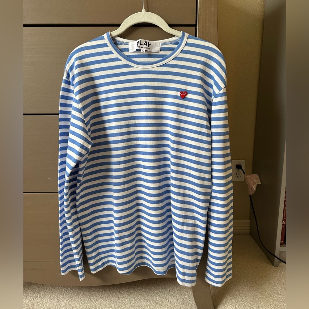 Comme Des Garcons PLAY Little Heart Long Sleeve Striped T-shirt Blue/Light